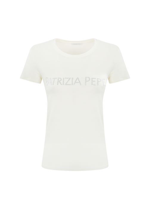 T-shirt in viscosa bianco con logo strass Patrizia Pepe | CM1419 J013W146